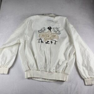 Vintage Universal Studios Florida White Bomber Jacket Large Made in USA Zip Up